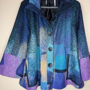 Damee New York Abstract Print Jacket Sz S Colorful Swing Jacket Boho Artistic